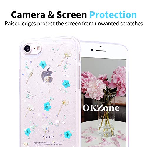 OKZone Funda iPhone 8 / iPhone 7 (4,7 Pulgadas) [con Protector Pantalla], [Flor Eterna] Flor Eterna Hecho a Mano Transparente Silicona Suave TPU Silicona Cárcasa Case Ultra Fina Cover (Verde)