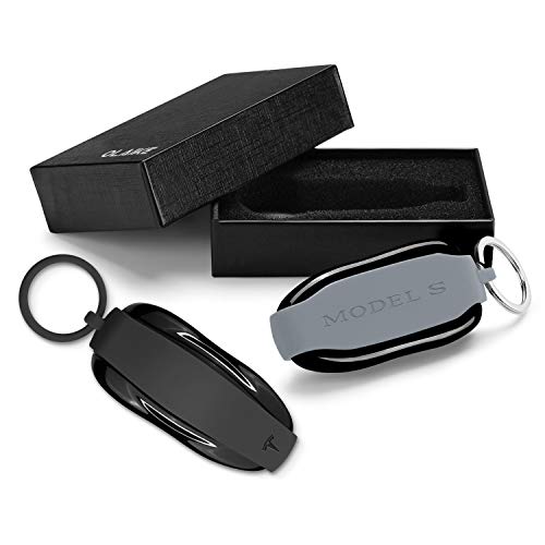 OLAIKE Funda para Llavero para Tesla Model S, 2 Piezas de Silicona para Llavero de Coche, Funda Protectora con Llavero para Accesorios de Tesla Model S, no Incluye Llave (Negro + Gris)