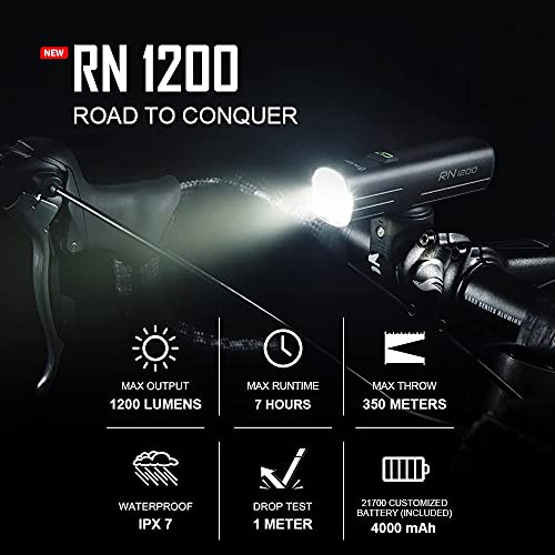OLIGHT RN 1200 LED Faro de bicicleta Recargable USB, Anti-deslumbramiento Super Brillante 1200 Lúmenes 146Metros, Luz bicicleta delantera con Batería 4000mAh, 5 Modos, Resistente al agua IPX7