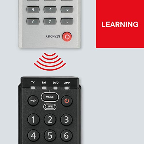 One For All URC7140 Essence 4 – Mando a distancia Universal para 4 dispositivos con función de aprendizaje, 100% compatible, Negro