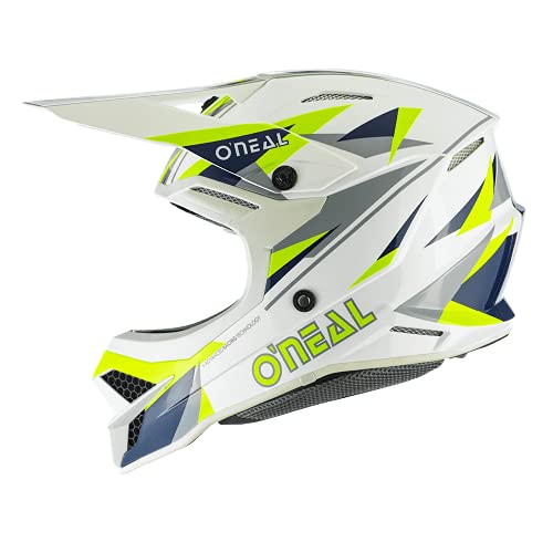 O'NEAL | Casco de Motocross | Motocicleta MX Enduro | Carcasa ABS, Cumple con la Norma de Seguridad ECE 22.05, Compatible con Airflaps™ | Casco 3SRS Triz | Adulto | Amarillo Neón Azul | Talla XXL