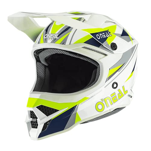 O'NEAL | Casco de Motocross | Motocicleta MX Enduro | Carcasa ABS, Cumple con la Norma de Seguridad ECE 22.05, Compatible con Airflaps™ | Casco 3SRS Triz | Adulto | Amarillo Neón Azul | Talla XXL