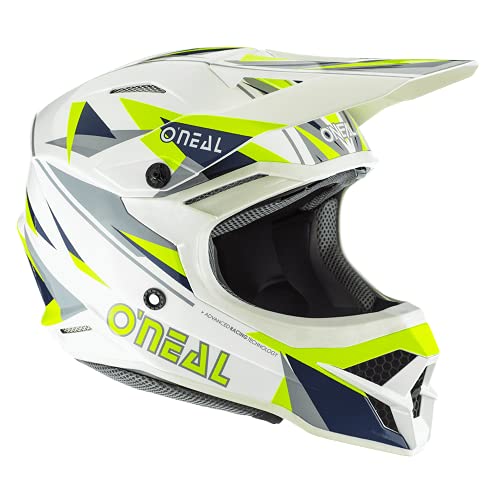 O'NEAL | Casco de Motocross | Motocicleta MX Enduro | Carcasa ABS, Cumple con la Norma de Seguridad ECE 22.05, Compatible con Airflaps™ | Casco 3SRS Triz | Adulto | Amarillo Neón Azul | Talla XXL