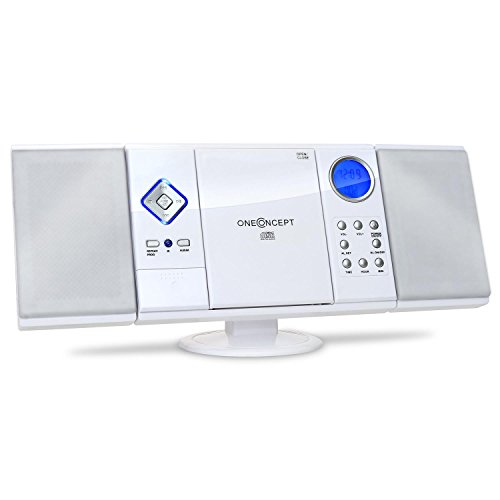 oneConcept V-12 - Equipo de música, Minicadenas de música estéreo, Reproductor de CD y MP3, USB, Ranura SD, AUX, Mando a Distancia, Pantalla LCD, Equipo de música para casa, Montaje en Pared, Blanco