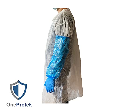 OneProtek – 100 Piezas Mangas de brazo desechables - Fundas protectoras para brazos PE - Impermeables, con extremos elásticos, talla única (45 cm) - Azul