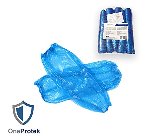 OneProtek – 100 Piezas Mangas de brazo desechables - Fundas protectoras para brazos PE - Impermeables, con extremos elásticos, talla única (45 cm) - Azul