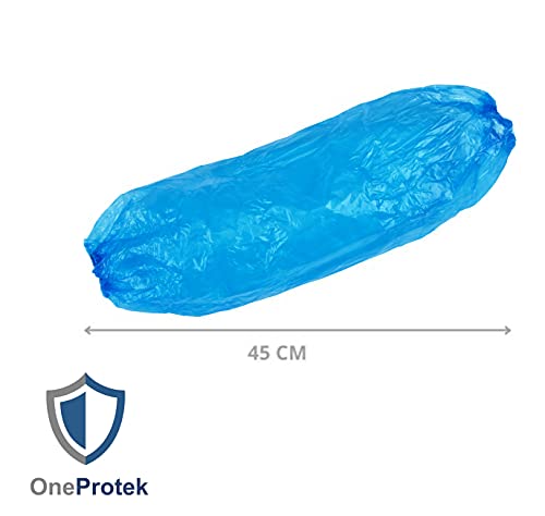 OneProtek – 100 Piezas Mangas de brazo desechables - Fundas protectoras para brazos PE - Impermeables, con extremos elásticos, talla única (45 cm) - Azul