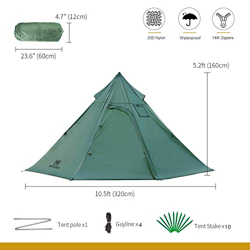 OneTigris | Black Orca Iron Wall Tienda de Chimenea Tienda de Tipi de 7 cámaras y 2 cámaras para Trekking Camping al Aire Libre