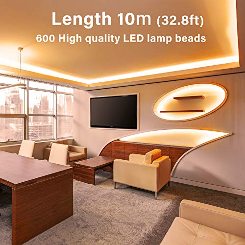 Onforu 10M Tira LED Regulable, 3000K Blanca Cálida Tira de Luces, 12V Cinta led Interior con Adaptador, 2400LM Tira LED 2835, Decoración Led para Habitación, Sala, Gabinete, Pared, Armario, Escalera