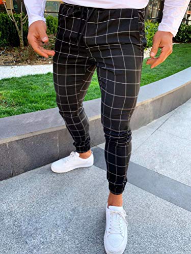 Onsoyours Hombre Pantalones Chino Casual Jogging Slim Fit Sports Jogging Pantalones Estampados A Cuadros Verano Y Otoño Pantalones Largos Delgados Negro M