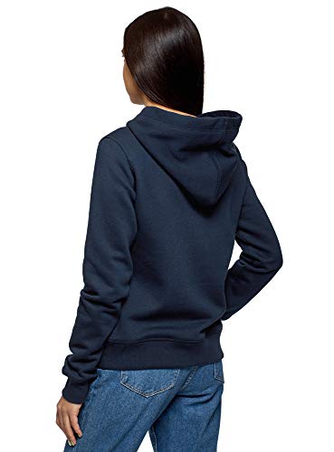 oodji Ultra Mujer Sudadera Básica con Capucha y Tejido Interior de Felpa, Azul, 42