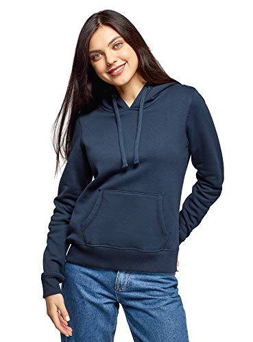 oodji Ultra Mujer Sudadera Básica con Capucha y Tejido Interior de Felpa, Azul, 42