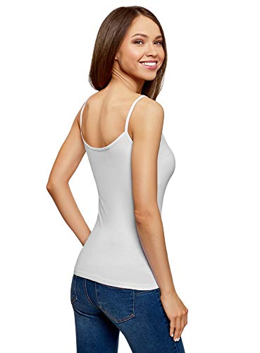 oodji Ultra Mujer Top de Punto con Tirantes Finos, Blanco, ES 40 / M