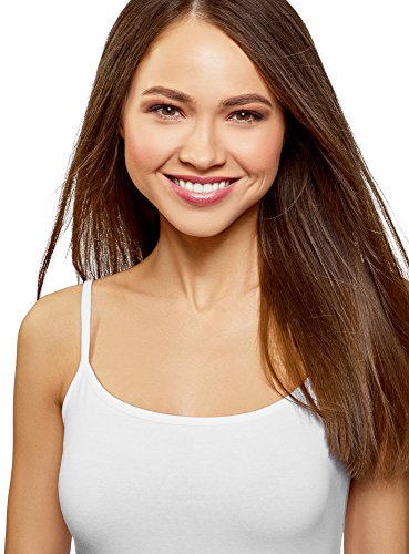 oodji Ultra Mujer Top de Punto con Tirantes Finos, Blanco, ES 40 / M