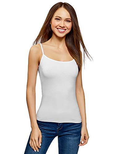 oodji Ultra Mujer Top de Punto con Tirantes Finos, Blanco, ES 40 / M