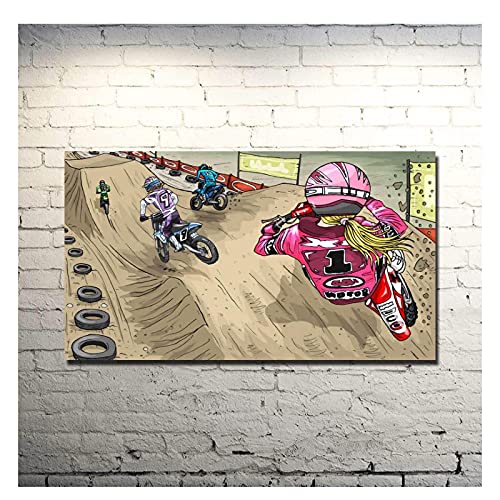 OPBGM Motocross Dirt Bike Jump Art Poster Posters e Impresiones Cuadro de Pared Lienzo Arte de Pared para Sala de Estar -20X30 Pulgadas Sin Marco