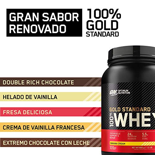 Optimum Nutrition Gold Standard 100% Whey Proteína en Polvo, Glutamina y Aminoácidos Naturales, BCAA, Crema de Plátano, 30 Porciones, 900g, Embalaje Puede Variar