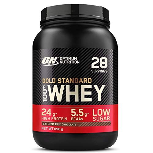 Optimum Nutrition Gold Standard 100% Whey Proteína en Polvo, Glutamina y Aminoácidos Naturales, BCAA, Extremo Chocolate, Leche, 28 Porciones, 896 g, Embalaje Puede Variar