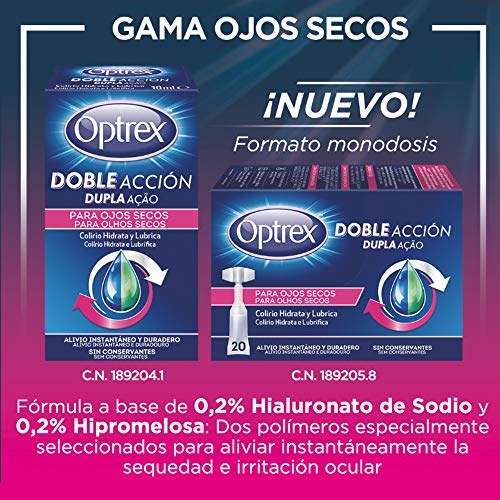 Optrex Colirio Doble Acción para Ojos Secos, Multidosis, Estándar