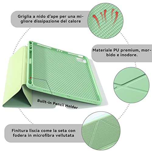 Origami Funda para iPad Pro 11 Pulgadas 3ª 2ª 1ª Generación 2021/2020/2018 con Portalápices, 5-en-1 Múltiples Ángulos de Visión, Carcasa Auto Sueño/Estela, Carga Inalámbrica del Pencil 2, Verde