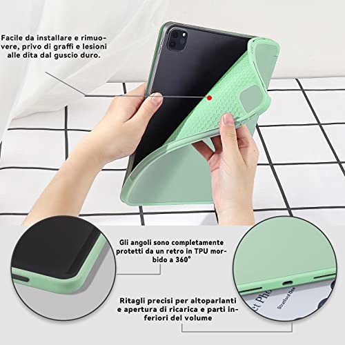 Origami Funda para iPad Pro 11 Pulgadas 3ª 2ª 1ª Generación 2021/2020/2018 con Portalápices, 5-en-1 Múltiples Ángulos de Visión, Carcasa Auto Sueño/Estela, Carga Inalámbrica del Pencil 2, Verde