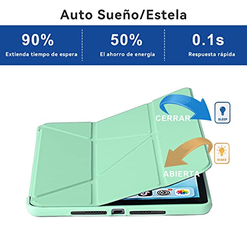 Origami Funda para iPad Pro 11 Pulgadas 3ª 2ª 1ª Generación 2021/2020/2018 con Portalápices, 5-en-1 Múltiples Ángulos de Visión, Carcasa Auto Sueño/Estela, Carga Inalámbrica del Pencil 2, Verde
