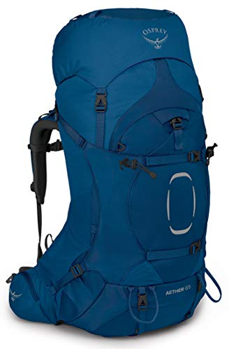 Osprey Aether 65 Mochila de Hombre para excursiones, Azul (Deep Water Blue), Talla L/XL