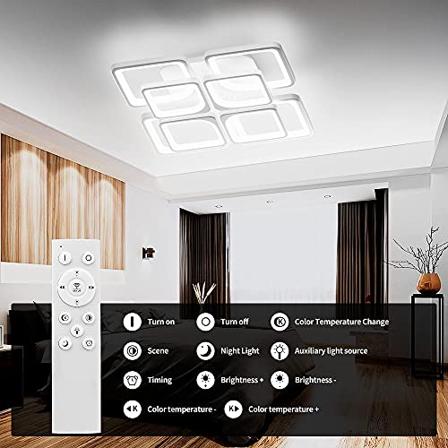 OTREN Lámpara de Techo Moderna, 90W Regulable Plafon Led Techo con Mando a Distáncia, Cuadrado Luz Led para Salón Comedor Dormitorio, 3000K-6000K