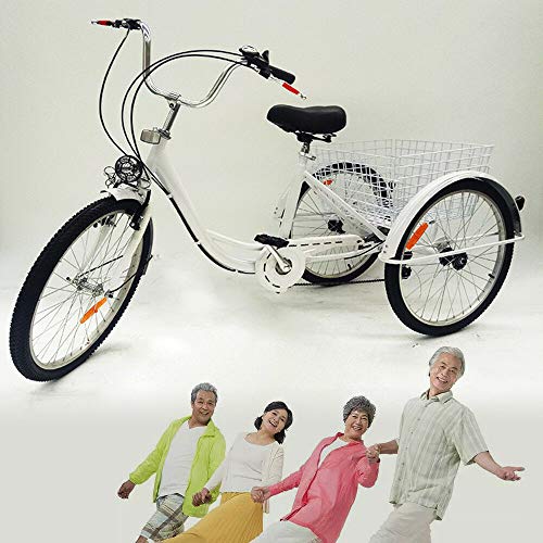 OU BEST CHOOSE 24" 3 Ruedas Triciclo Adulto con Bicicleta de 6 velocidades, Cesta de la Compra Trike Triciclo Pedal Bicicleta de Ciclismo, para IR de Compras al Aire Libre Picnic Deportes (White)