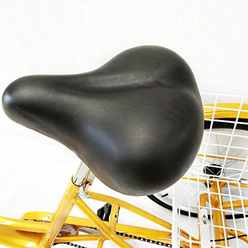 OUKANING Bicicleta de 24 Pulgadas y 3 Ruedas,Triciclo para Adultos,Triciclo de Bicicleta Amarillo de 6 velocidades con Cesta de Aluminio para Adultos,Bicicleta cómoda para Exteriores (Sin luz)