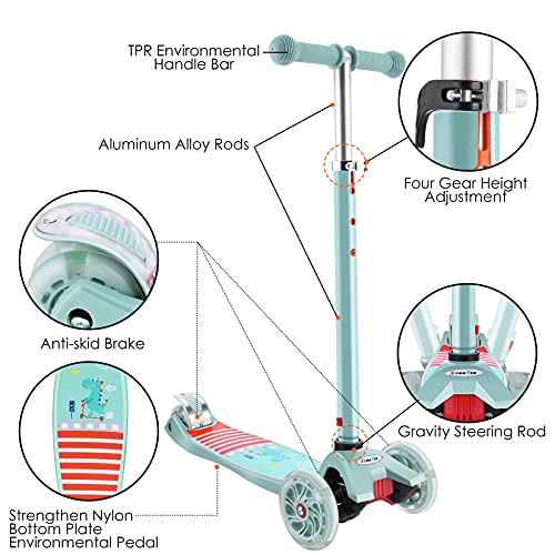 OUTCAMER Patinete Niño 3 a 12 Años Patinete 3 Ruedas con Led Luces Manillar Altura Ajustable 68-86cm para Niños y Niña Juegos Deportivos Scooter con Freno Posterior Monopatin Tres Ruedas Máxima 50 KG