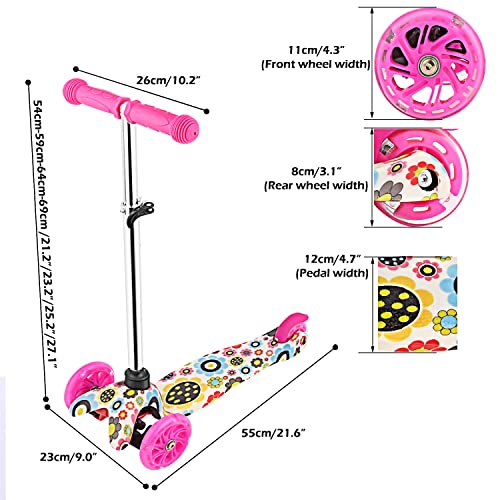 OUTCAMER Patinete para Niños de 3 Ruedas Patinete para Niños Pequeños con luz LED Patinete Ajustable en Altura para Niños de 2 a 9 años
