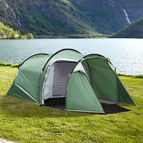 Outsunny Tienda de Campaña Familiar 3-4 Personas Plegable Impermeable 2000+ mm a Prueba de UV 20+ con Vestíbulo para Camping Senderismo Festivales 426x206x154 cm Verde