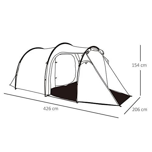 Outsunny Tienda de Campaña Familiar 3-4 Personas Plegable Impermeable 2000+ mm a Prueba de UV 20+ con Vestíbulo para Camping Senderismo Festivales 426x206x154 cm Verde