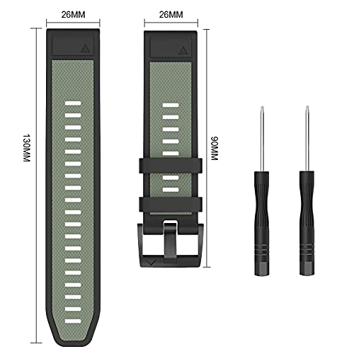 OVERSTEP Compatible con Fenix 5X Band 26mm de ancho Correa de reloj de silicona suave para Fenix 5X Plus/Fenix 6X/Fenix 6X Pro/Fenix 3/Fenix 3 HR/Tactix/Descent MK1/D2 Delta PX/D2 Charlie, Silicona