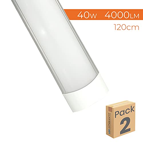 Pack 2X Lampara Luminaria LED 120cm. 40w. Color Blanco Frio (6500K). 4000 Lumenes. IP44. T8 integrada. A++