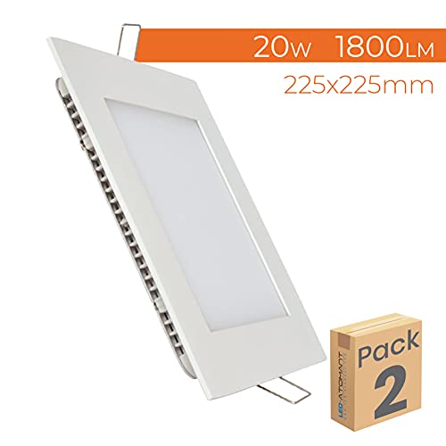 Pack 2x Panel LED Cuadrado Empotrar. 20W. Color Blanco Calido (3000K). 1800 lumenes. Driver incluido.