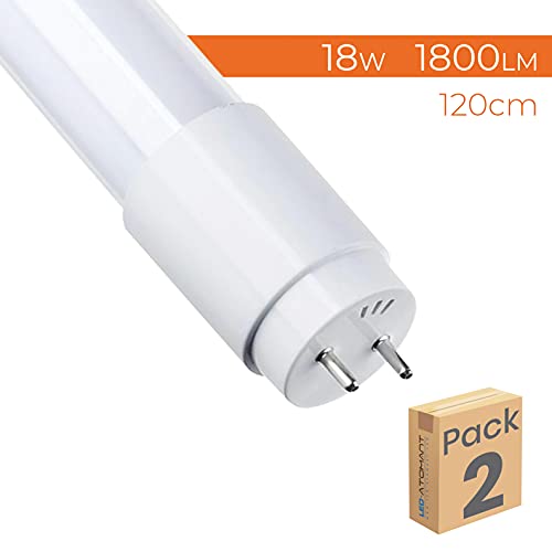 Pack 2x Tubo LED 120cm 18w. Color Blanco Cálido (3000K). 1800 lumenes. Cebador Led incluido.