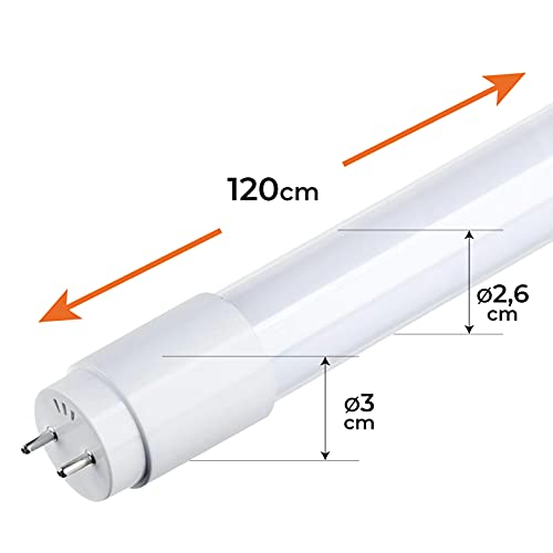 Pack 2x Tubo LED 120cm 18w. Color Blanco Cálido (3000K). 1800 lumenes. Cebador Led incluido.