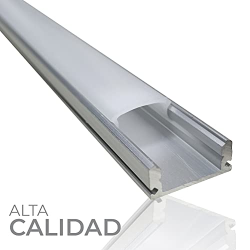 Pack 5x Perfil de Aluminio 1m para Tira de LED con Cubierta Blanca Lechosa. Los tapones de los extremos y clips de montaje incluidos en el Pack.