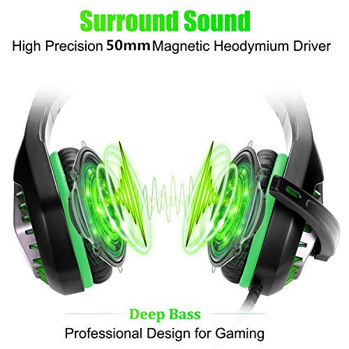 Pacrate Auriculares Gaming PS4, Cascos Gaming para PC Xbox One Nintendo Switch Mac, Auriculares con Micrófono de Estéreo Bass Surround y Cancelación de Ruido, Cascos Gaming 3.5mm Jack con Luz LED