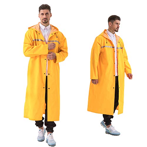 Pahajim Largo Impermeable Reutilizable Chubasquero,para La Lluvia Portátil para Adultos Adolescentes Sobretodo,con Reflectantes Tiras,Transpirable,para Exterior,Senderismo (XXL, amarillo)