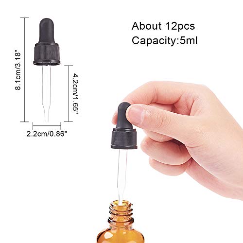 PandaHall Elite 12 cuentagotas de cristal para aceite esencial de 15 ml (1/2 onza) cubierta giratoria a presión, goteros de aceite, pipetas rodillo para botellas de aceite esencial