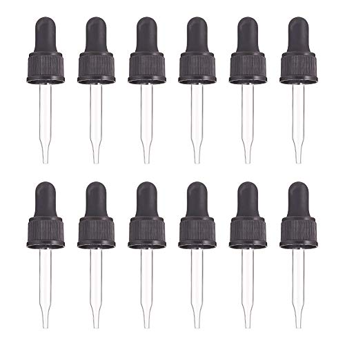 PandaHall Elite 12 cuentagotas de cristal para aceite esencial de 15 ml (1/2 onza) cubierta giratoria a presión, goteros de aceite, pipetas rodillo para botellas de aceite esencial