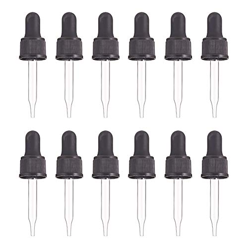 PandaHall Elite 12 cuentagotas de cristal para aceite esencial de 15 ml (1/2 onza) cubierta giratoria a presión, goteros de aceite, pipetas rodillo para botellas de aceite esencial