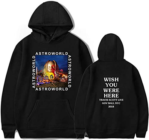 PANOZON Sudadera Hombre Impresión de Travis Scott Astroworld Pull-Over Chaqueta con Capucha Casual Street (XL, A-Negro 91)