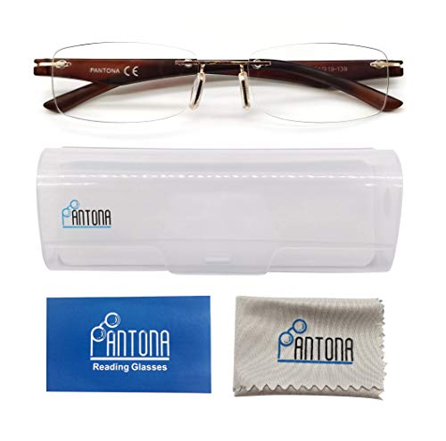 PANTONA –Pack2 Gafas de Lectura Pregraduadas Montura al Aire,Gafas Vista Cansada sin Marco,Gafas Presbicia Clasico Marco Invisible Hombre y Mujer.7 Graduaciones y 3 Colores disponibles.Marrón+1.50