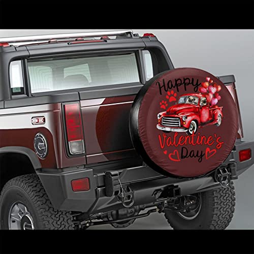 Pareja Pug Red Truck Happy Valentines Day Fundas de rueda de repuesto universal para neumáticos de repuesto para remolques Rv Suv y varios accesorios de vehículos de 15 pulgadas