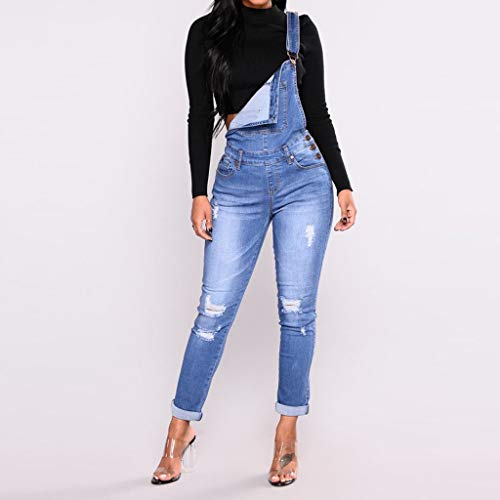 PARVAL Mujeres Correa de Mono Hombro de Verano para Mujer Peto Vaquero Mono de Jeans Cortos Mono Chaquetas de Traje Casual, Mono de Denim Recto y Ajustado con Bolsillos (Azul, XL)