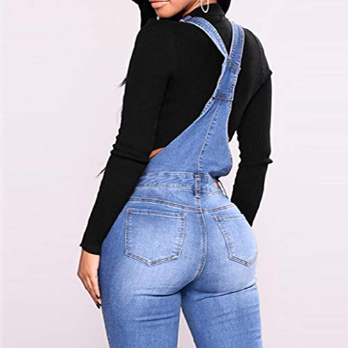 PARVAL Mujeres Correa de Mono Hombro de Verano para Mujer Peto Vaquero Mono de Jeans Cortos Mono Chaquetas de Traje Casual, Mono de Denim Recto y Ajustado con Bolsillos (Azul, XL)